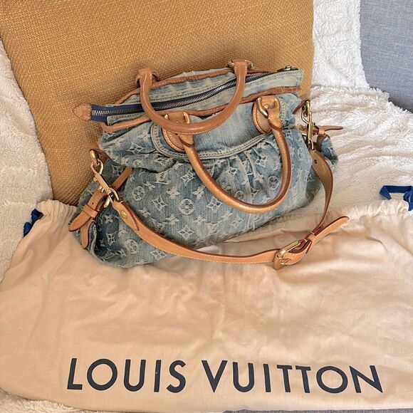 Authentic LOUIS VUITTON blue monogram denim NEO CABBY MM w/strap - Picture 1 of 16